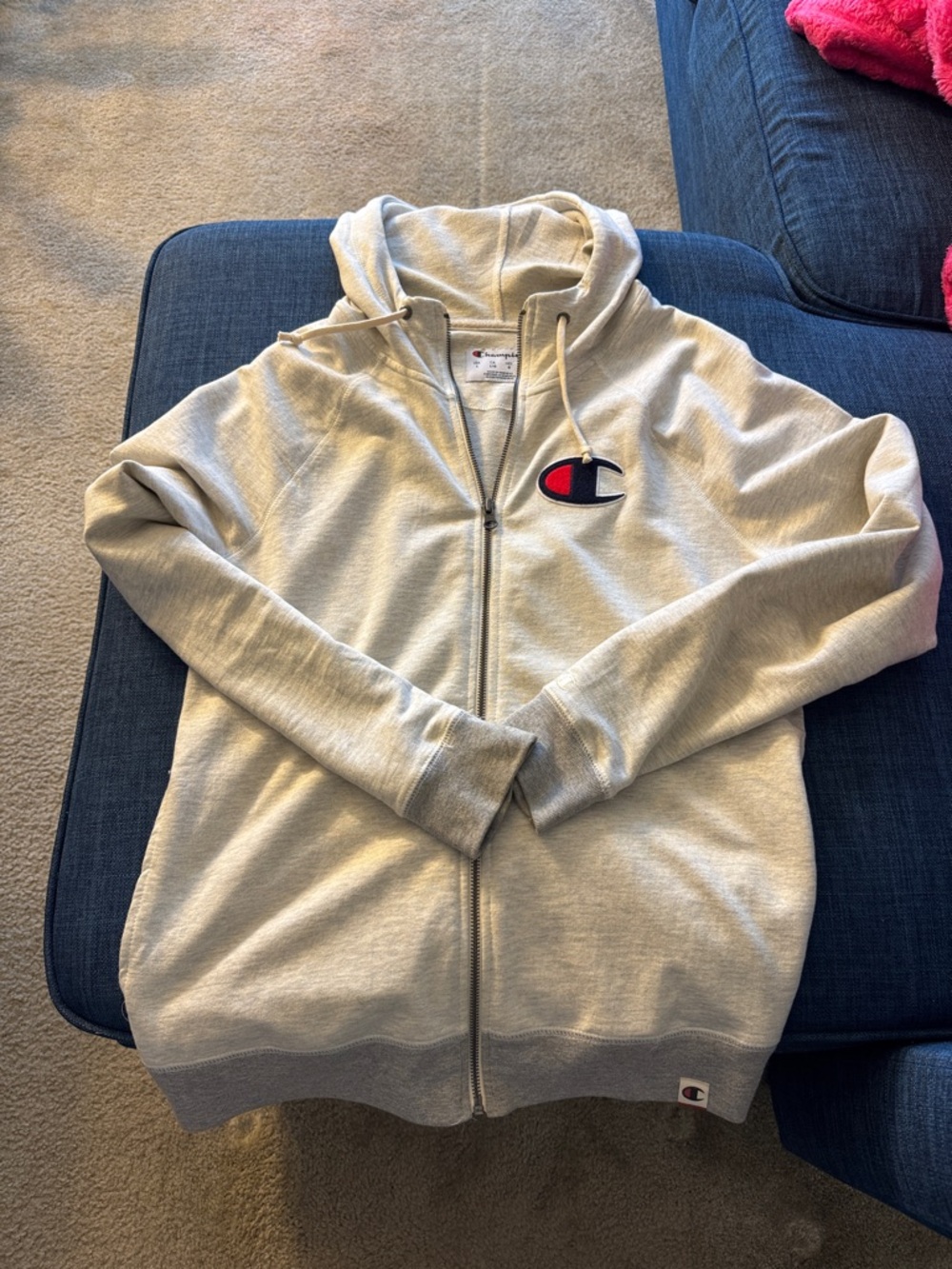 Champion Light Gray Full-Zip Hoodie with Logo Patch